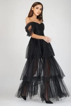 Sydney Off Shoulder Tulle Maxi Dress In Black 8 Sydney Off Shoulder Tulle Maxi Dress In Black -Tulle Clothing SydneyBlack 4
