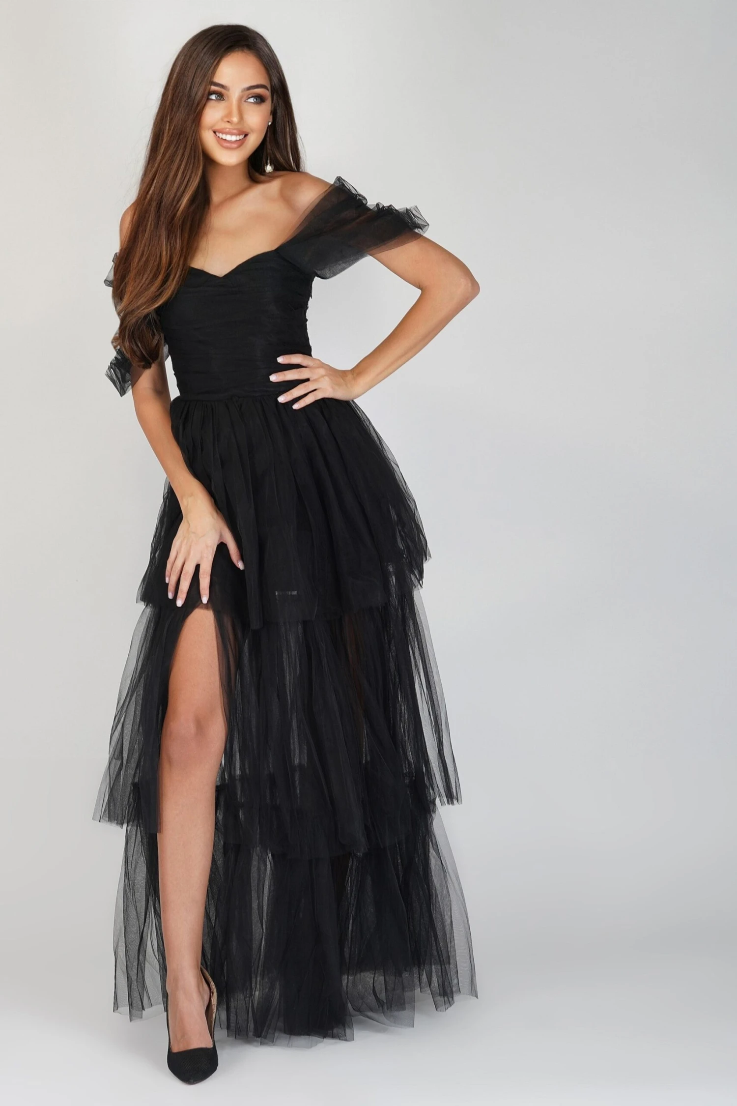 Sydney Off Shoulder Tulle Maxi Dress In Black 3 Sydney Off Shoulder Tulle Maxi Dress In Black