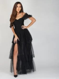 Sydney Off Shoulder Tulle Maxi Dress In Emerald Green -Tulle Clothing SydneyBlack 7 b08268f2 5ea1 4d17 83fe 0aec3e253e81