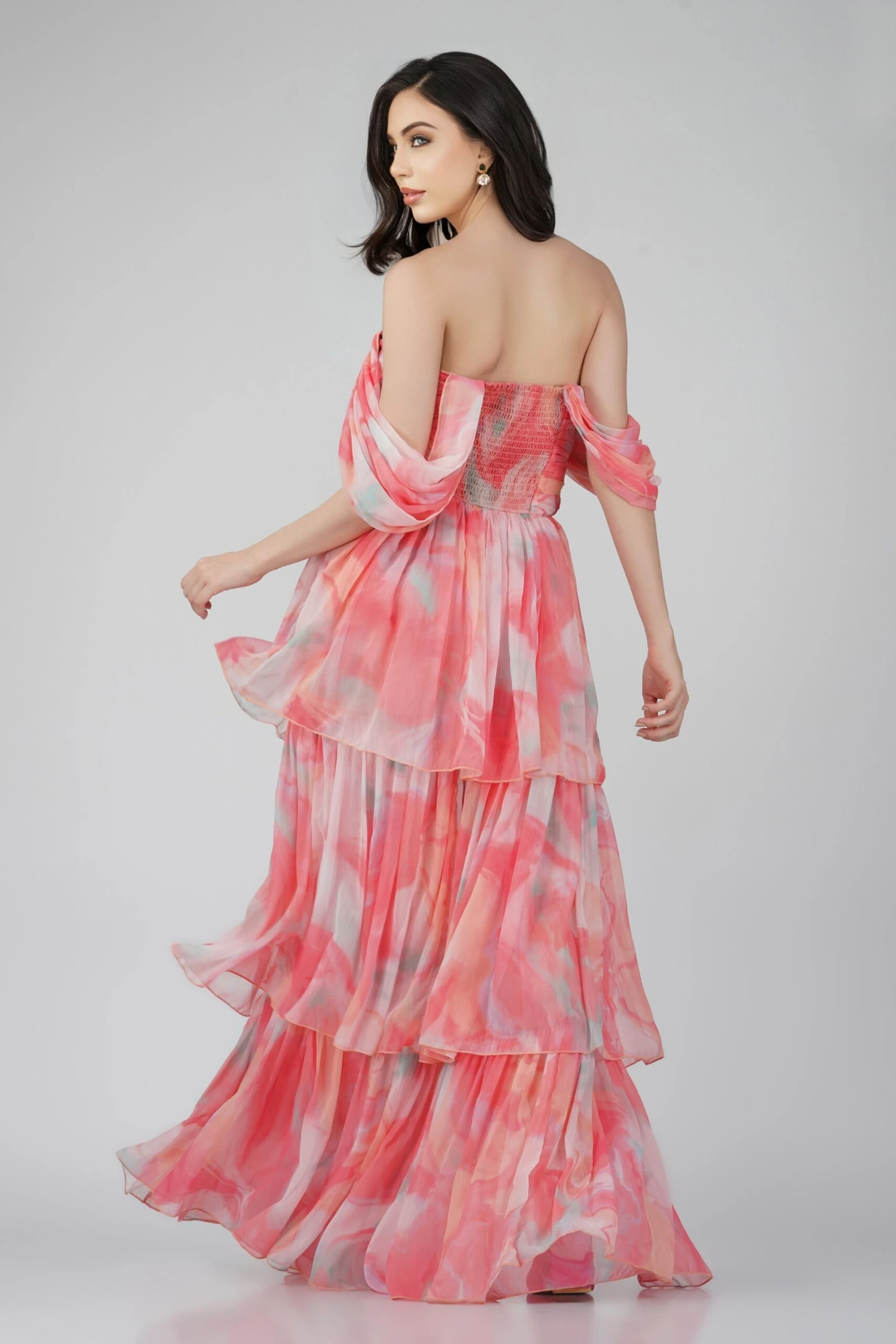 Sydney Chiffon Maxi Dress In Coral Print 5 Sydney Chiffon Maxi Dress In Coral Print - Image 3