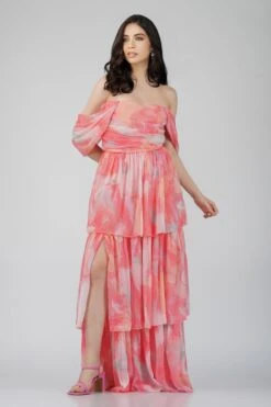 Sydney Chiffon Maxi Dress In Coral Print 11 Sydney Chiffon Maxi Dress In Coral Print -Tulle Clothing SydneyChiffonMaxiinCoralPrint 3