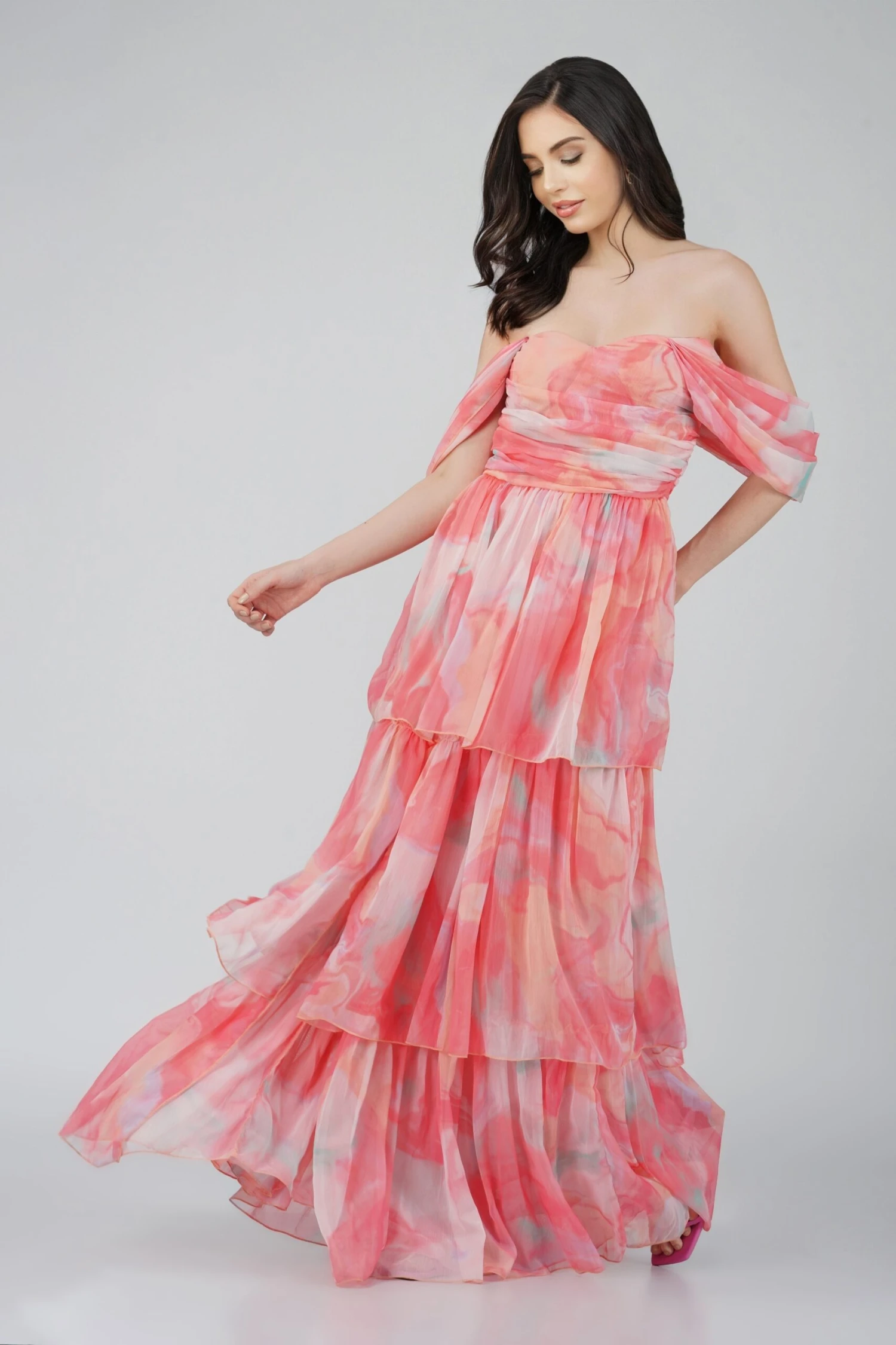 Sydney Chiffon Maxi Dress In Coral Print 3 Sydney Chiffon Maxi Dress In Coral Print