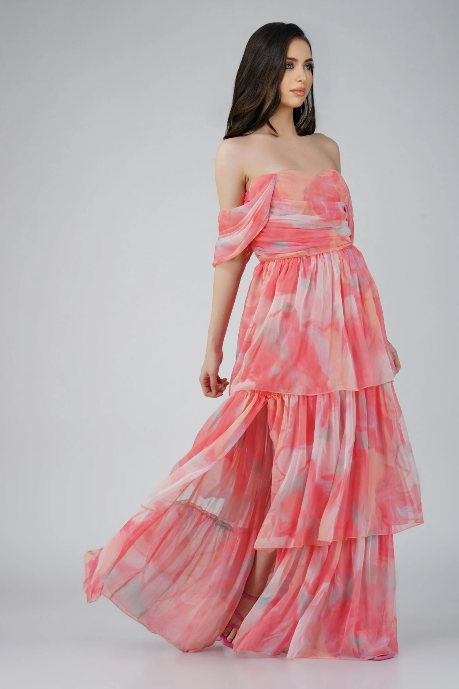 Sydney Chiffon Maxi Dress In Coral Print 4 Sydney Chiffon Maxi Dress In Coral Print - Image 2