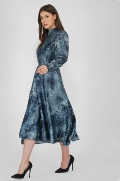 Taylor Long Sleeve Satin Midi Dress In Blue -Tulle Clothing TaylorDressBlue 4