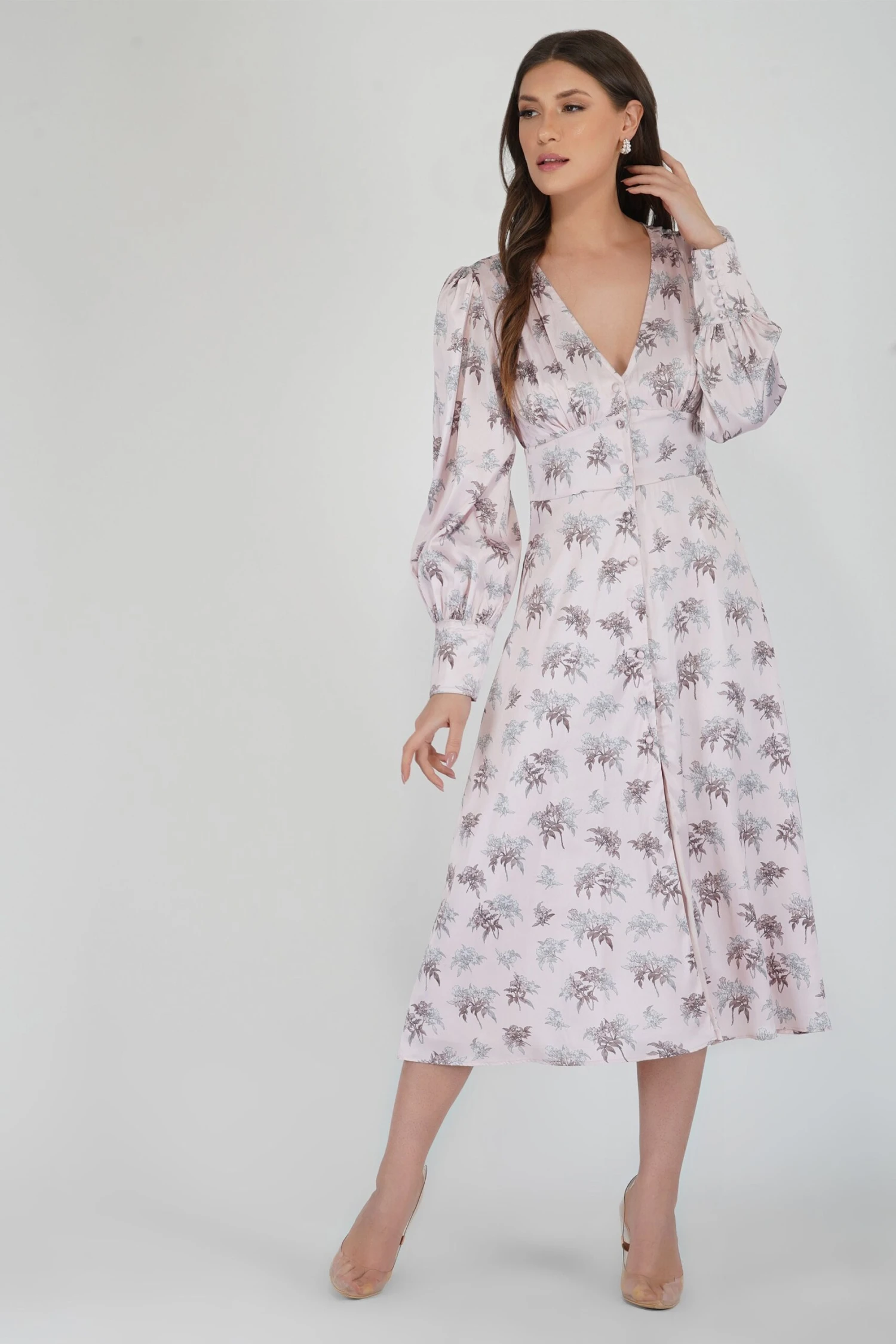 Tessa Long Sleeve Satin Midi Dress In Pink 5 Tessa Long Sleeve Satin Midi Dress In Pink - Image 3