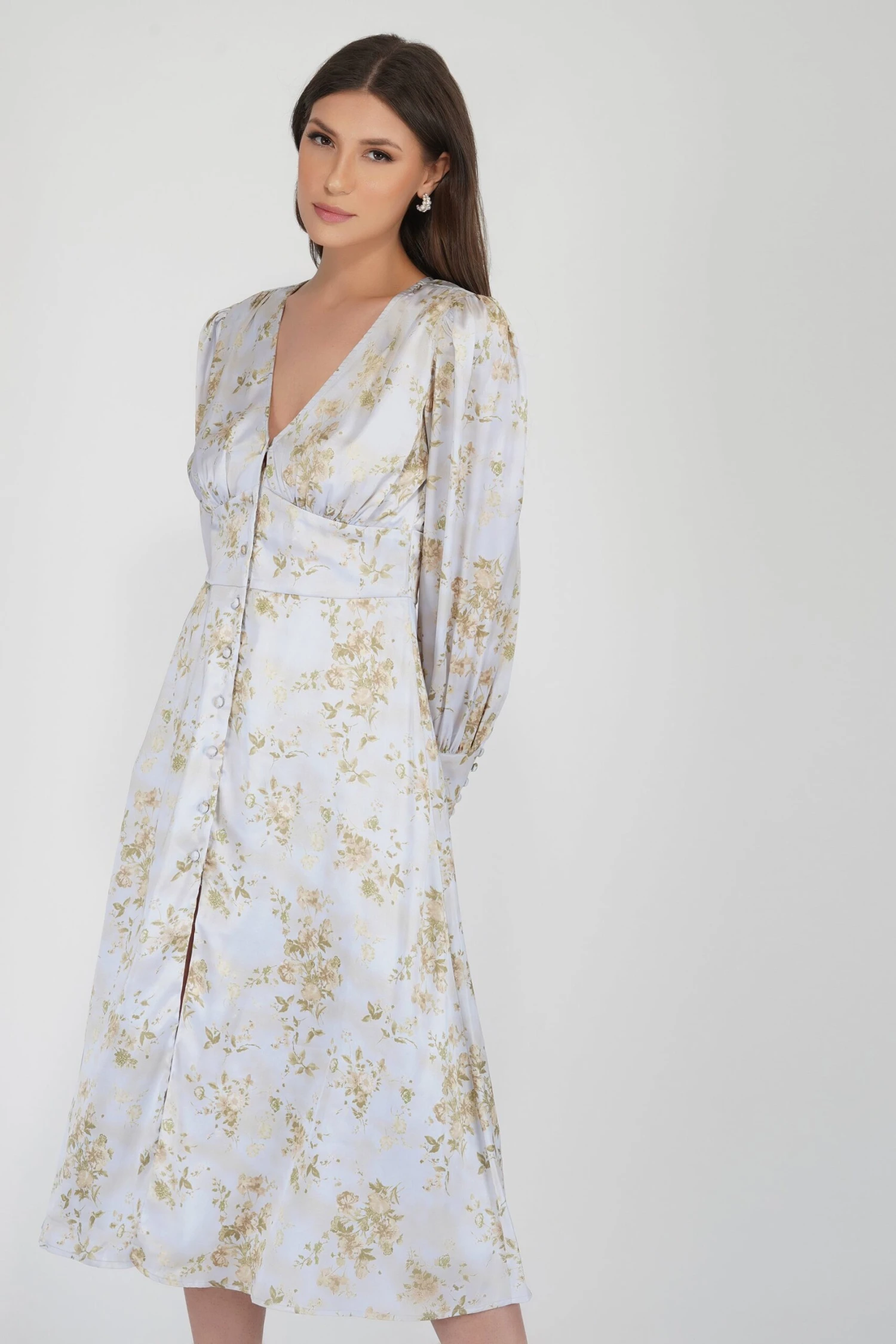 Tessa Long Sleeve Satin Midi Dress In Champagne 3 Tessa Long Sleeve Satin Midi Dress In Champagne