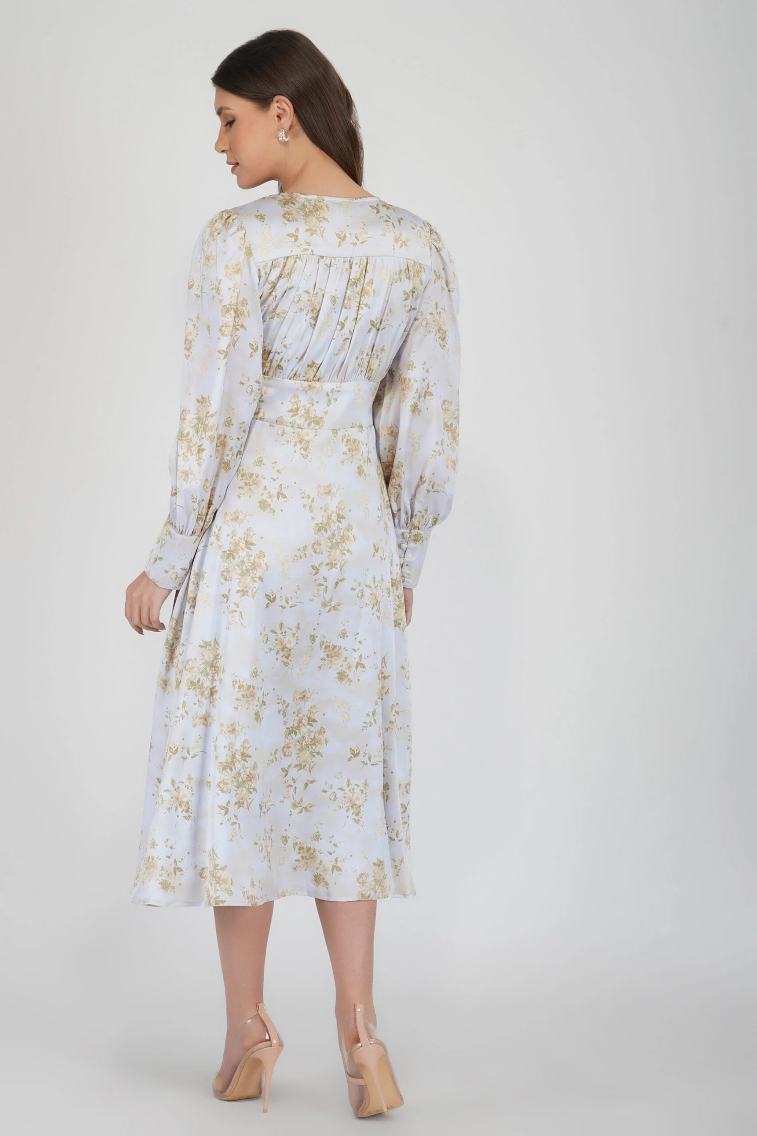 Tessa Long Sleeve Satin Midi Dress In Champagne 5 Tessa Long Sleeve Satin Midi Dress In Champagne - Image 3
