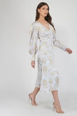 Tessa Long Sleeve Satin Midi Dress In Champagne 10 Tessa Long Sleeve Satin Midi Dress In Champagne -Tulle Clothing TessaWhiteGold 4