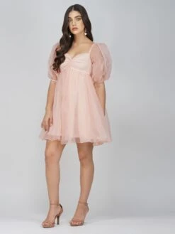 Melanie Pink Puff Sleeve Dress 10 Melanie Pink Puff Sleeve Dress -Tulle Clothing mELANIE 3