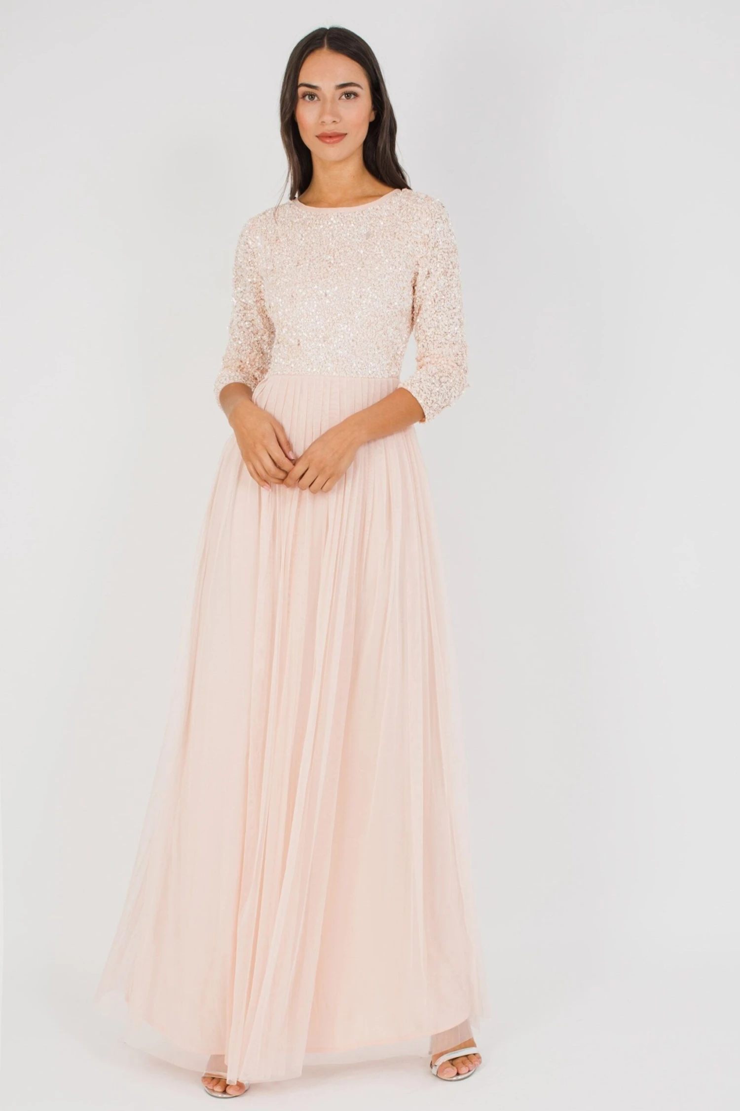 Belle Picasso Long Sleeve Bridesmaid Maxi In Nude 3 Belle Picasso Long Sleeve Bridesmaid Maxi In Nude