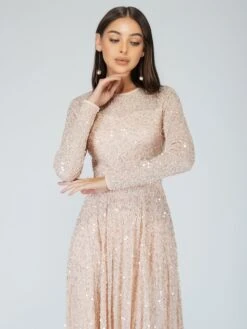 Sila Long Sleeve Embellished Maxi Dress In Blush Pink -Tulle Clothing siLA 3